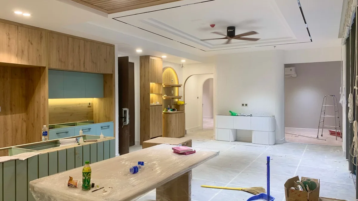 Kitchen opened up during a remodel in Yonkers, NY